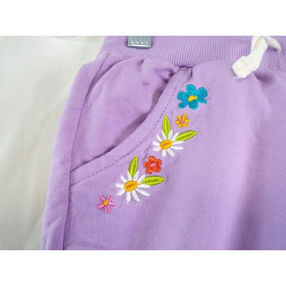 Girls Lavender Jogger Sweatpants Size 5Y Embroidered Floral
